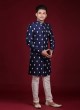 Navy Blue Thread Work Indowestern For Mens